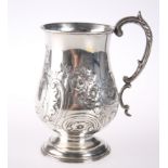 A 19TH CENTURY SILVER PLATED BALUSTER TANKARD