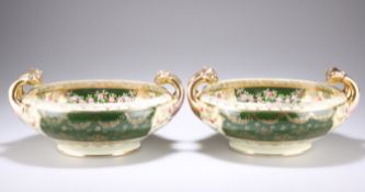 A PAIR OF VIENNA STYLE PORCELAIN TWO-HANDLED BOWLS