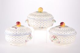 A SET OF THREE COPELAND SPODE 'POLKA DOT' TUREENS