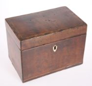 A MID 19TH CENTURY INLAID MAHOGANY TWO COMPARTMENT TEA CADDY