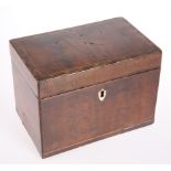 A MID 19TH CENTURY INLAID MAHOGANY TWO COMPARTMENT TEA CADDY