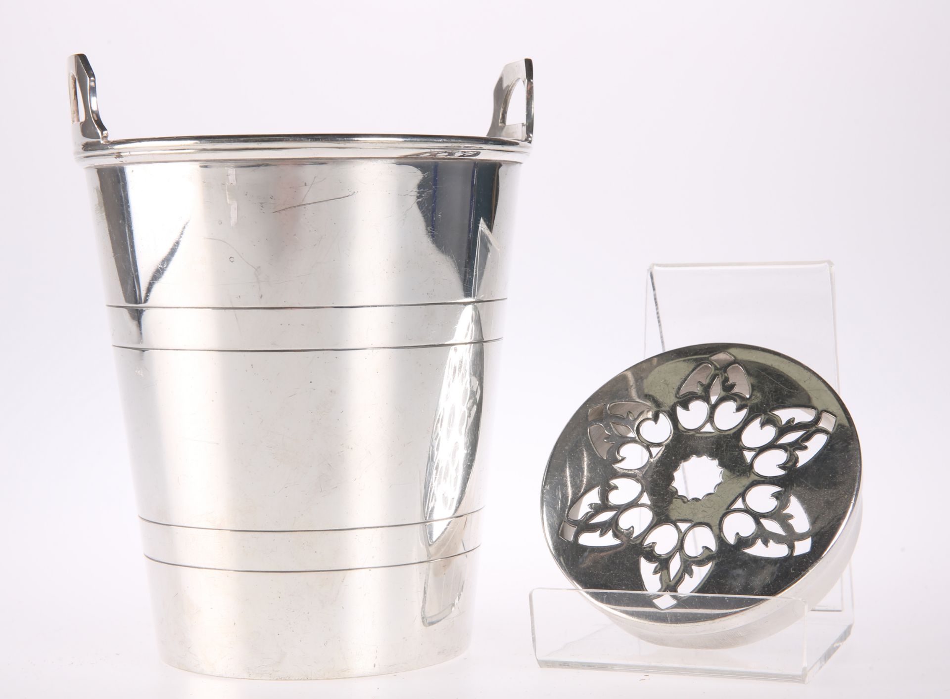A PLAIN SILVER-PLATED TWO HANDLED ICE PAIL