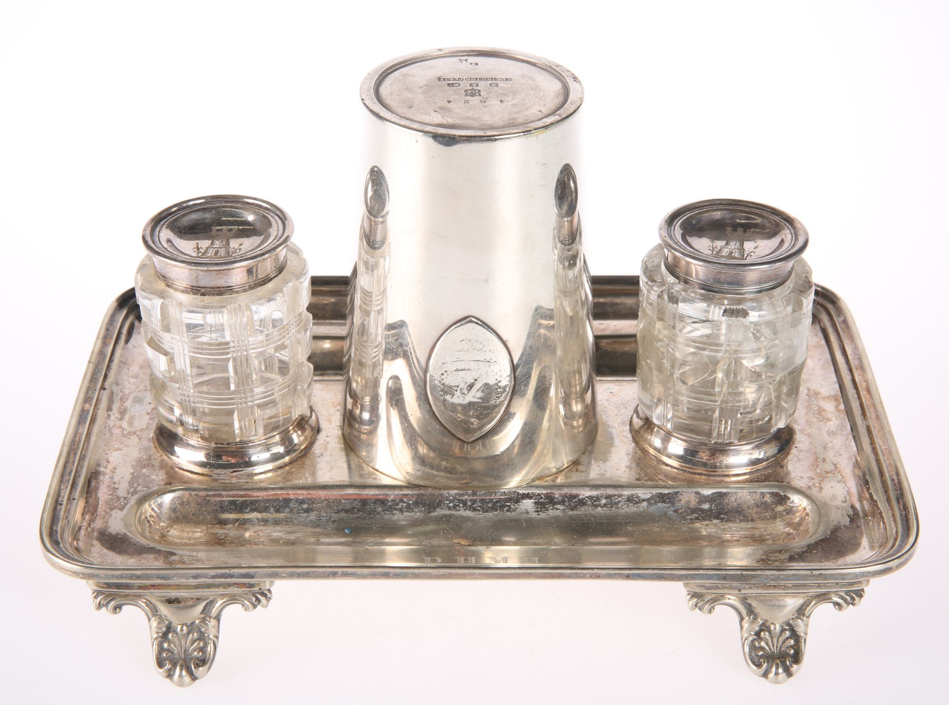 AN ELKINGTON & CO SILVER-PLATED INKWELL