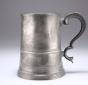 A PEWTER TANKARD WITH GLASS BASE