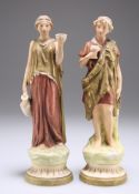 A PAIR OF ROYAL DUX CLASSICAL FIGURES HOLDING GOBLETS