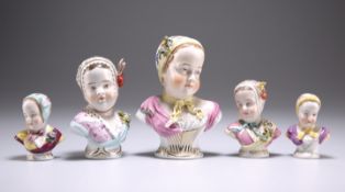 A GROUP OF FIVE CONTINENTAL PORCELAIN BUSTS