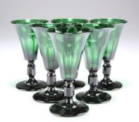 A SET OF SIX 19TH CENTURY BRISTOL GREEN GLASS WINES