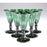 A SET OF SIX 19TH CENTURY BRISTOL GREEN GLASS WINES