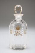 A GEORGE V GLASS CORONATION LIQUEUR DECANTER