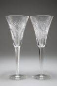 A PAIR OF WATERFORD MILLENNIUM CRYSTAL 'HEALTH' TOASTING CHAMPAGNE GLASSES