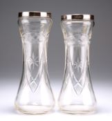 A PAIR OF EDWARDIAN SILVER-RIMMED CUT-GLASS VASES
