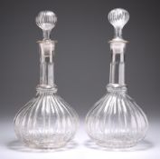 A GOOD PAIR OF LATE 18TH CENTURY GLASS DECANTERS AND STOPPERS