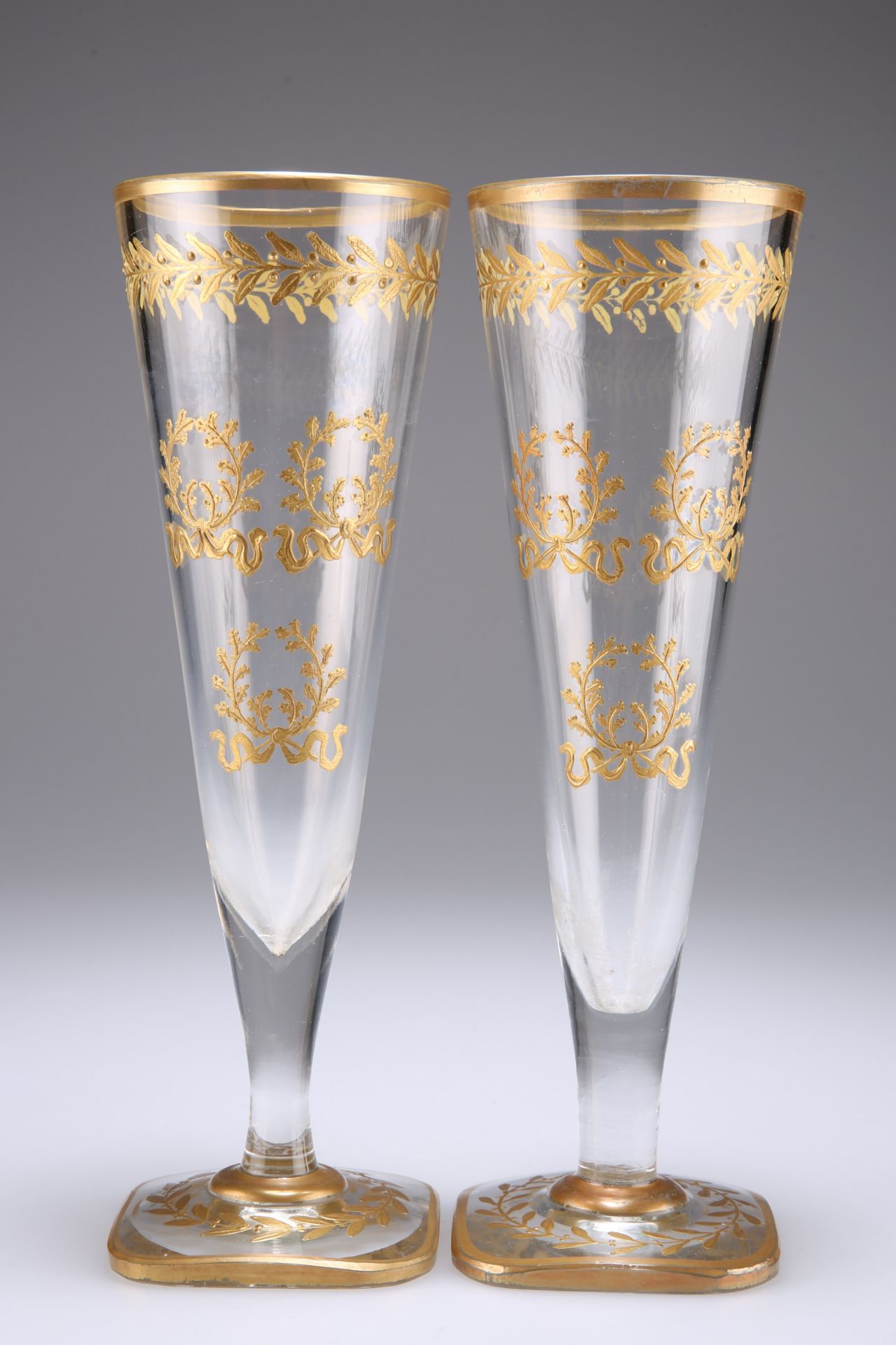 A PAIR OF VERY LARGE BACCARAT FLUTED WINE GLASSES