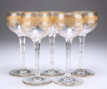 A SET OF FIVE GILDED HOCK GLASSES