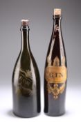 TWO 19TH CENTURY BROWN GLASS WINE BOTTLES