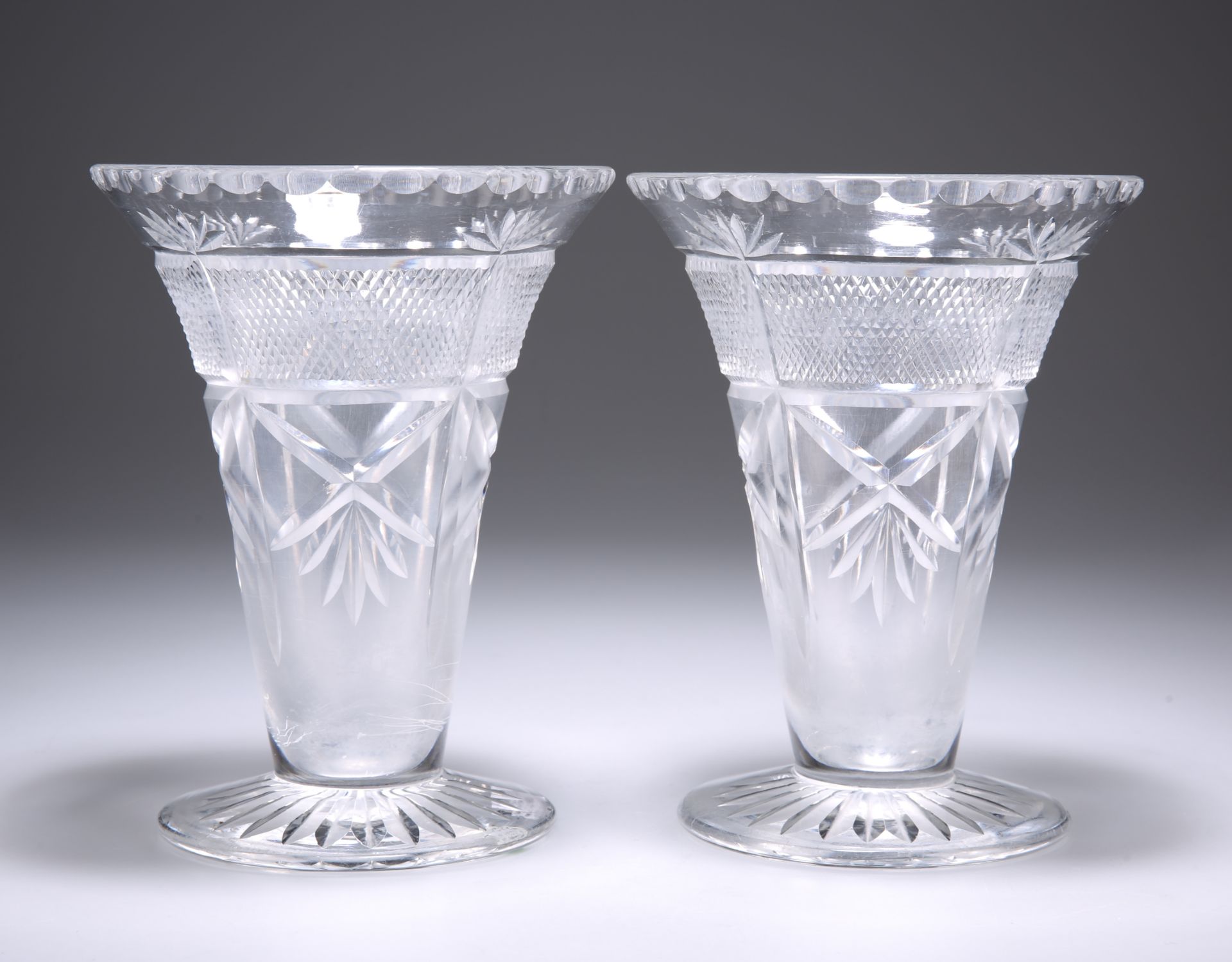 A PAIR OF VICTORIAN CUT-GLASS VASES