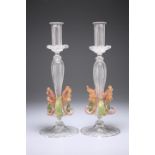 A PAIR OF MURANO GLASS CANDLESTICKS