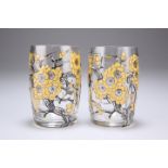 A PAIR OF ART DECO DELVAUX GLASS TUMBLER VASES