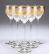 A SET OF SIX VENETIAN GILDED GLASS WINES, POSSIBLY SALVIATI