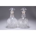 A PAIR OF ELIZABETH II SILVER-COLLARED DECANTERS