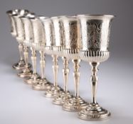 A SET OF EIGHT SILVER-PLATED GOBLETS