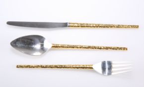 AN ELIZABETH II PARCEL-GILT SILVER CHRISTENING SET