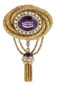 A VICTORIAN AMETHYST AND SEED PEARL BROOCH