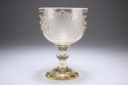 A LARGE CONTINENTAL ETCHED GLASS GOBLET