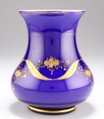 A BOHEMIAN BLUE AND GILT GLASS VASE, CIRCA 1880