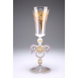 A LARGE VENETIAN GLASS CHAMPAGNE GOBLET,