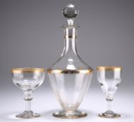 A LEGRAS 'POLECAT' DECANTER WITH STOPPER, AND TWO GLASSES