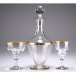A LEGRAS 'POLECAT' DECANTER WITH STOPPER, AND TWO GLASSES