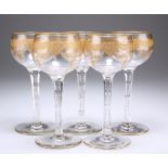 A SET OF FIVE GILDED HOCK GLASSES