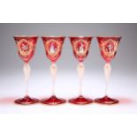 A SET OF FOUR VENETIAN RUBY GLASS WINES