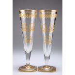 A PAIR OF VERY LARGE BACCARAT FLUTED WINE GLASSES