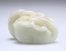 A CHINESE PALE CELADON JADE CARVING OF SWANS