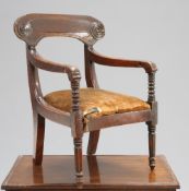 A 19TH CENTURY MAHOGANY CHILD'S CHAIR AND STAND