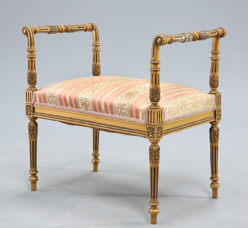 AN ADAM STYLE GILTWOOD AND UPHOLSTERED STOOL - Image 2 of 2