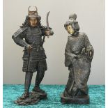 A JAPANESE BRONZE FIGURE OF A SAMURAI