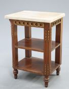 A FRENCH GILT METAL MOUNTED AND MARBLE TOPPED MAHOGANY OCCASIONAL TABLE