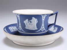 A WEDGWOOD BLUE JASPER CUP AND SAUCER