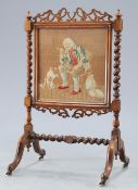 A VICTORIAN ROSEWOOD AND NEEDLEWORK FIRESCREEN