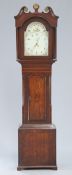 AN EARLY 19TH CENTURY OAK AND MAHOGANY 30-HOUR LONGCASE CLOCK