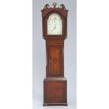 AN EARLY 19TH CENTURY OAK AND MAHOGANY 30-HOUR LONGCASE CLOCK