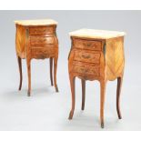 A PAIR OF FRENCH FLORAL MARQUETRY AND KINGWOOD MARBLE TOPPED CHESTS