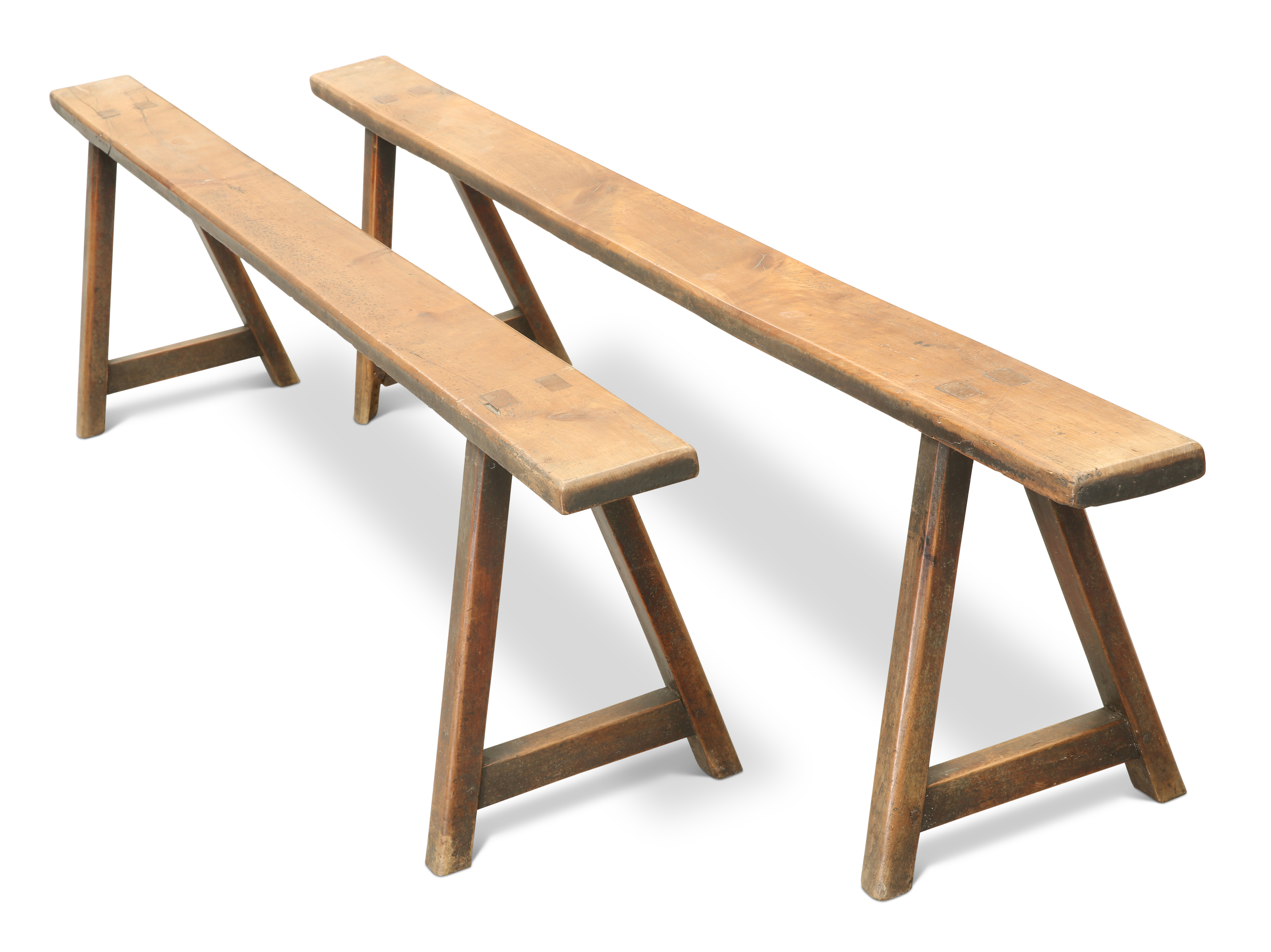 A PAIR OF 19TH CENTURY FRUITWOOD BENCHES