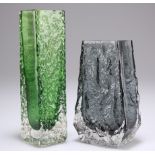 WHITEFRIARS, TWO TEXTURED GLASS VASES