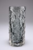 WHITEFRIARS, A TEXTURED CYLINDRICAL "BARK" GLASS VASE