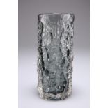 WHITEFRIARS, A TEXTURED CYLINDRICAL "BARK" GLASS VASE