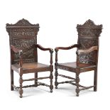 A PAIR OF 17TH CENTURY STYLE OAK WAINSCOT CHAIRS